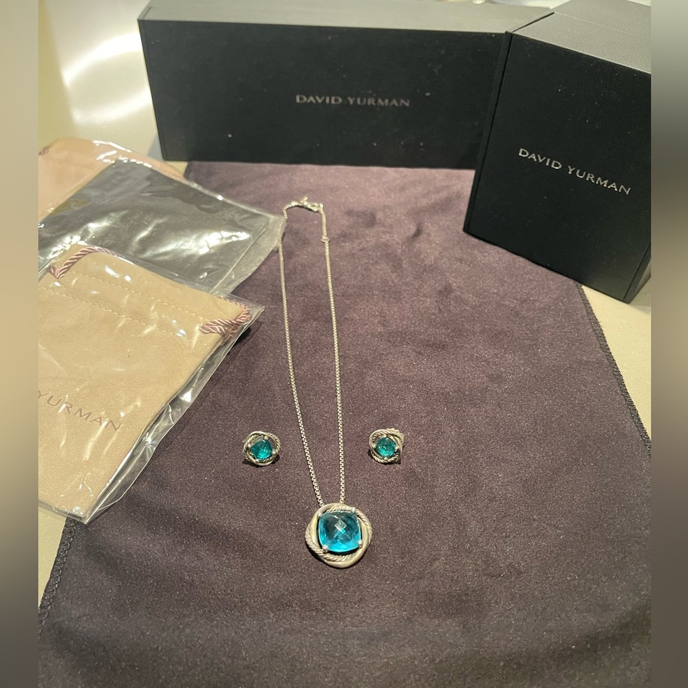 100% Authentic David Yurman Sterling Silver Blue Topaz Jewelry Set